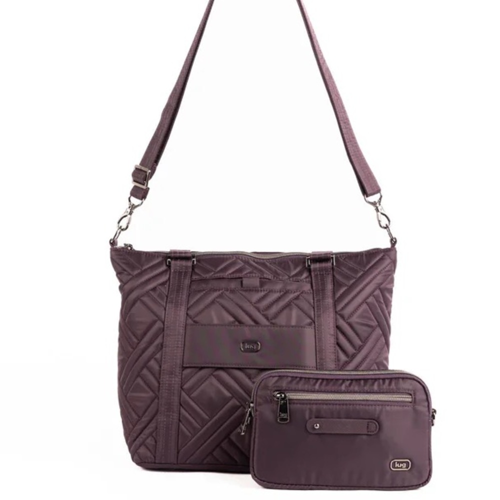 Lug 2 piece CATAMARAN Quilted Shoulder Bag with Removable Pouch HTF Plum - Picture 1 of 13